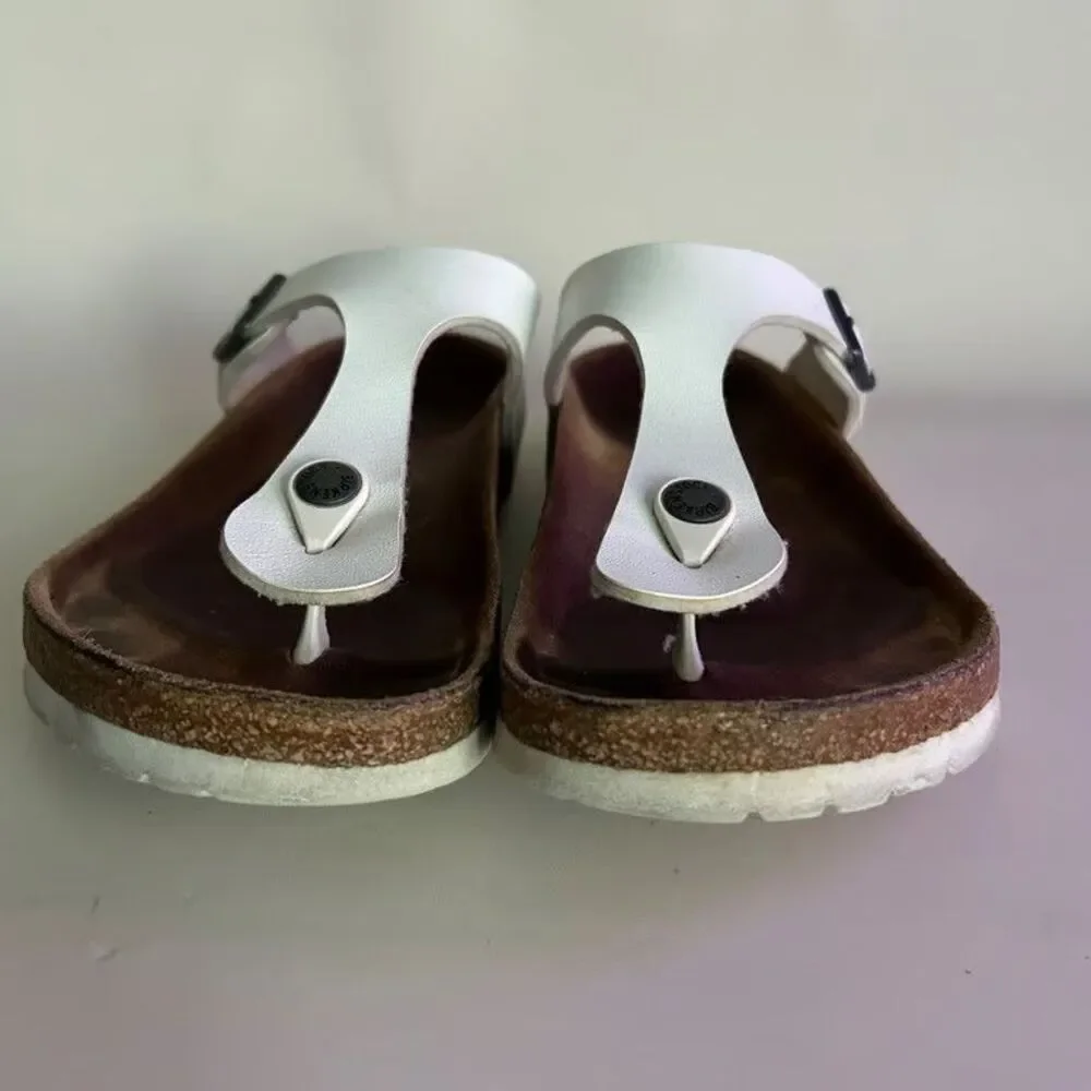 Birkenstock Gizeh Thong Sandals Womens Size 38 L7 M5 White Birko-Flor Comfort